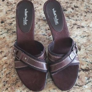 New Aerosoles brown leather slides heels size 10